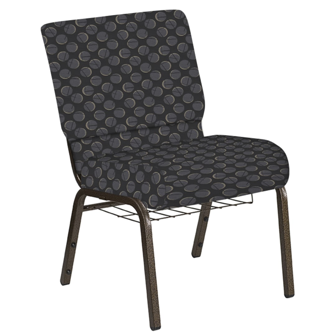 21''W Church Chair in Cirque Black Fabric with Book Rack - Gold Vein Frame