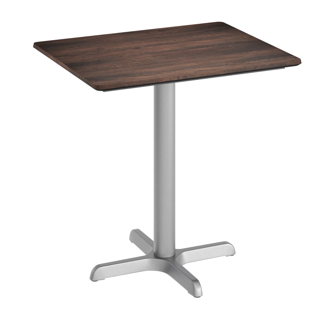TopGuard 30" x 24" Outdoor Tabletop, Dark Brown, Seamless Surface Technology, 22x22 Silver Cast Iron X Base, Moisture, Scratch, Heat, UV Resistant