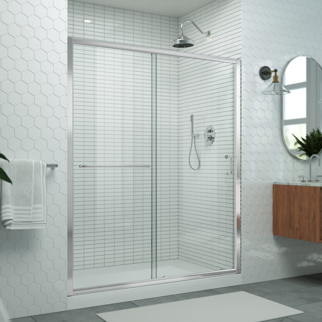 DreamLine Levantine 56-60 inch W x 72 inch H Semi-Frameless Sliding Shower Door, Clear Glass in Chrome
