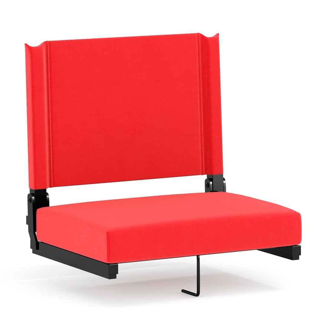 Grandstand Comfort 500 lb Capacity Padded Stadium Chairs, Folding Seats with Handles, Lightweight &amp; Durable, Red