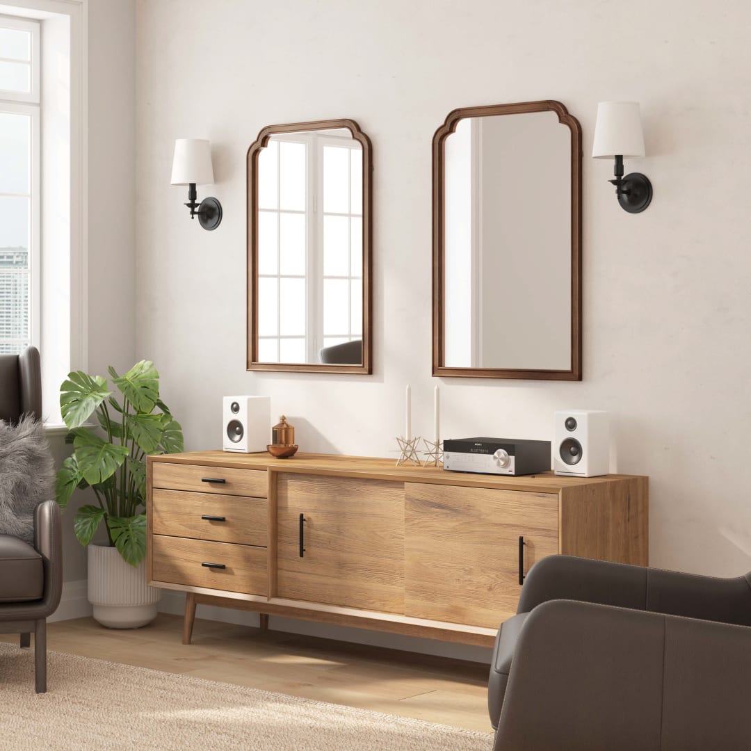 Efie 36" x 24" Large Accent Wall Mirror with Solid Wood Frame for Bathroom, Entryway, Dining Room &amp; Living Room in Rustic Brown