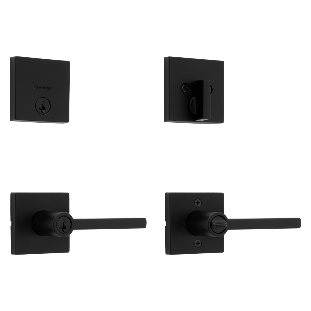 991 Halifax Keyed Entry Lever and Single Cylinder Deadbolt Combo Pack featuring SmartKey Security™ in Matte Black