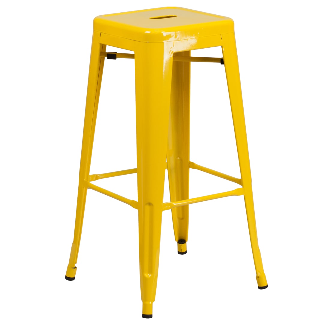 Kai Commercial Grade 30" High Backless Yellow Metal Indoor-Outdoor Barstool with Square Seat