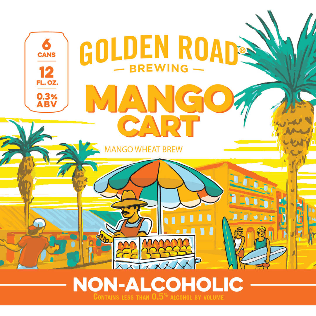 Golden Road Brewing Mango Cart Non-Alcoholic Wheat Brew, 6 Pack 12 fl. oz. Cans
