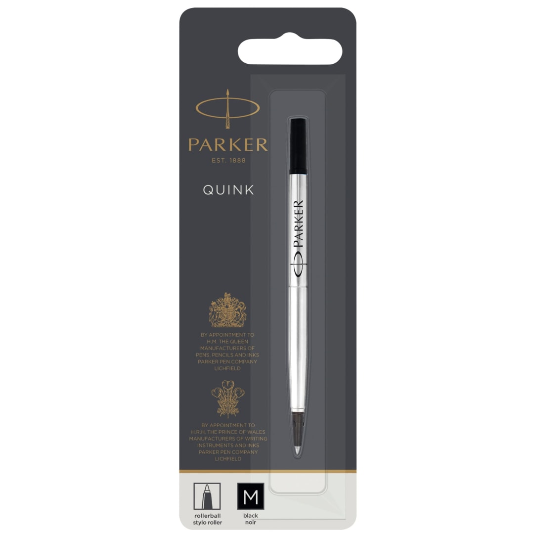 Parker RollerBall® Pen Refill, Medium Point, Black QUINK Ink, 1 Count