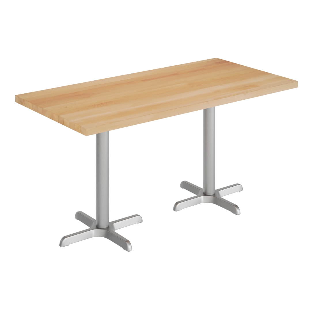 Bennett 30" x 60" Solid Wood Commercial Indoor Tabletop in Natural with 22" x 22" Dining Height Rust-Resistant Silver Cast Iron X-Base
