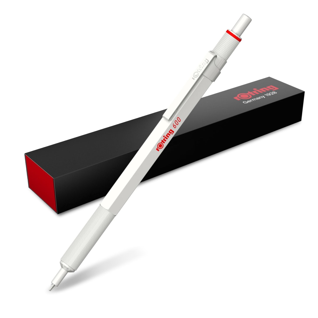 rOtring 600 Metallic Ballpoint Pen | Medium Point | Black Ink | Pearl White Barrel | Refillable | 1 Count
