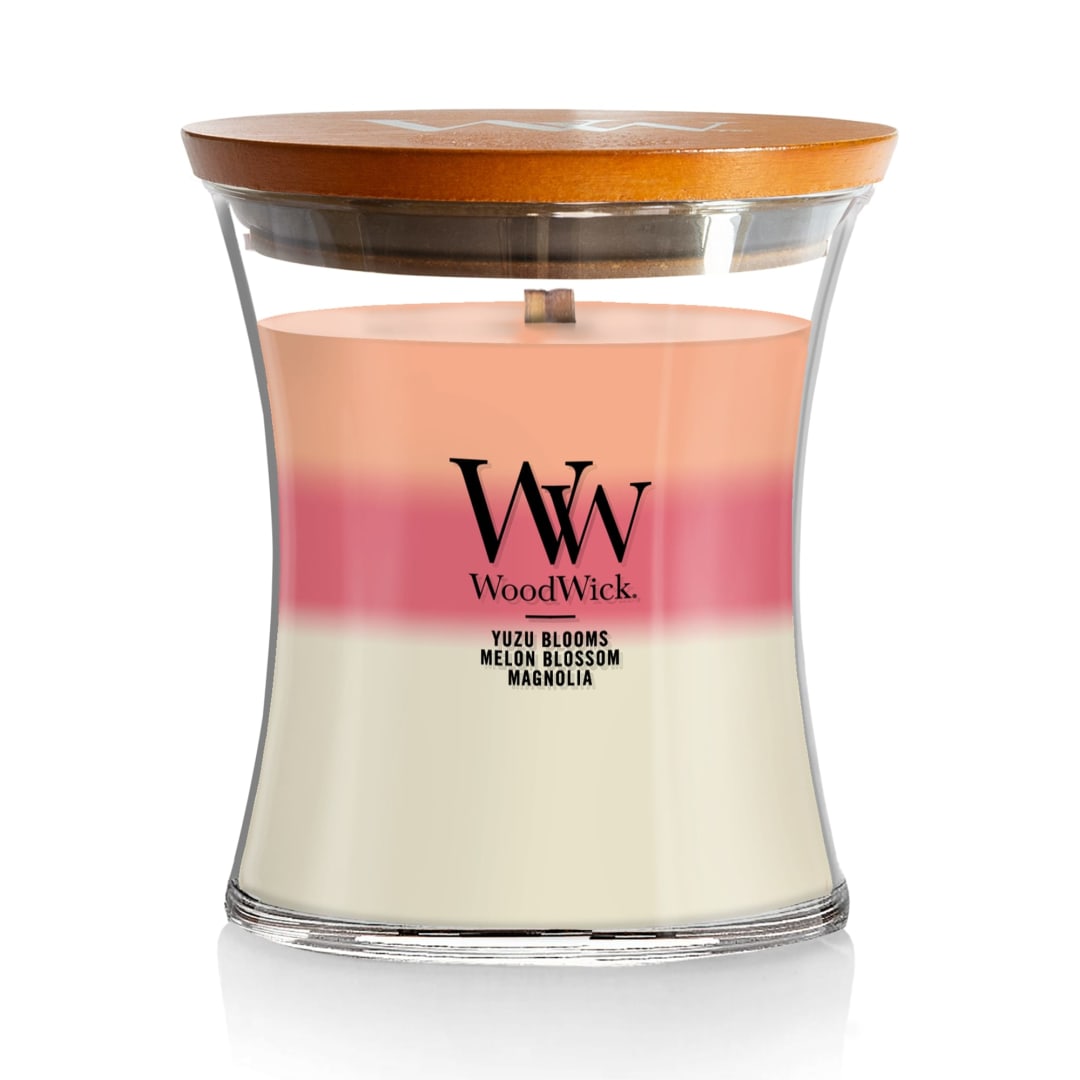WoodWick® Blooming Orchard Scented Trilogy Medium Hourglass Candle, Crackles as it Burns, Great for Gifting 9.7oz