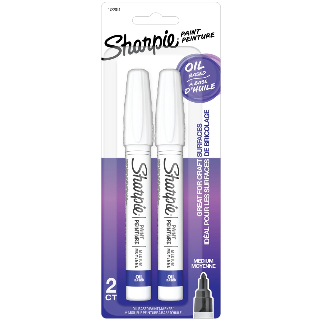 Sharpie Oil-Based Paint Markers, Medium Point, White, Great for Rock Painting, 2 Count
