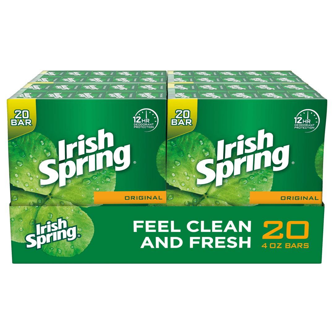 Irish Spring Original Mens Deodorant Bar Soap, Body and Hand Soap Bar Washes Away Bacteria, 4 Ounce, 2 Bars