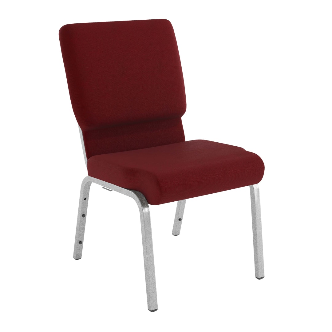 4 Pack HERCULES Series 18.5''W Stacking Church Chair in Burgundy Fabric - Silver Vein Frame