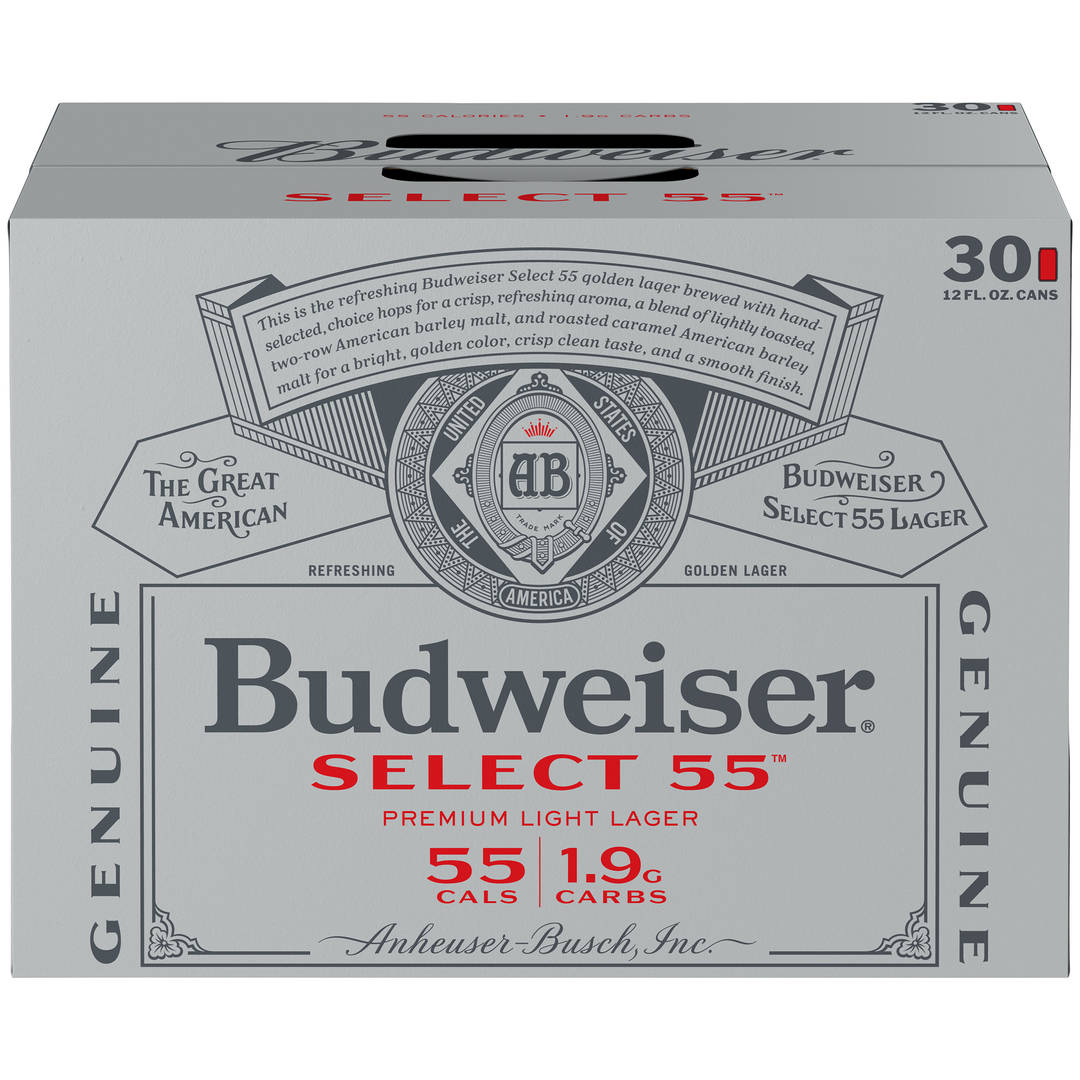 Budweiser Select 55 Light Beer, 30 Pack Beer, 12 FL OZ Cans, 2.4% ABV