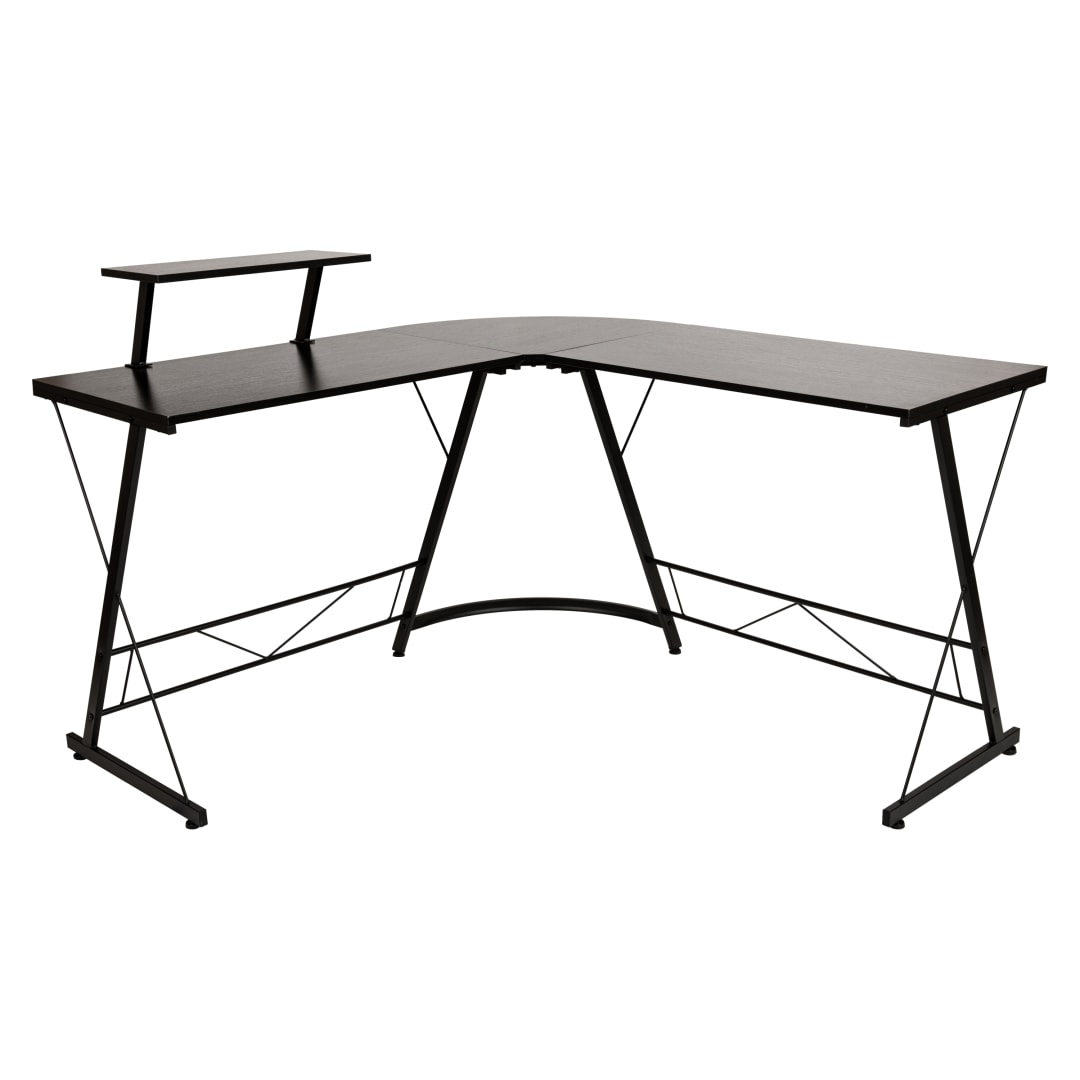 Ginny L-Shaped Desk 71.5" Computer Corner Desk, Home Office Corner Desk, Gaming Desk, Space Saving, Easy to Assemble, Black/Black