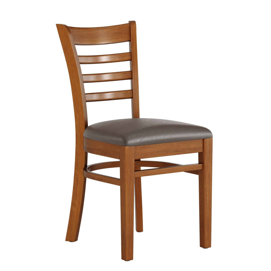HERCULES Ladder Back Cherry Wood Restaurant Chair - Mocha Vinyl Seat