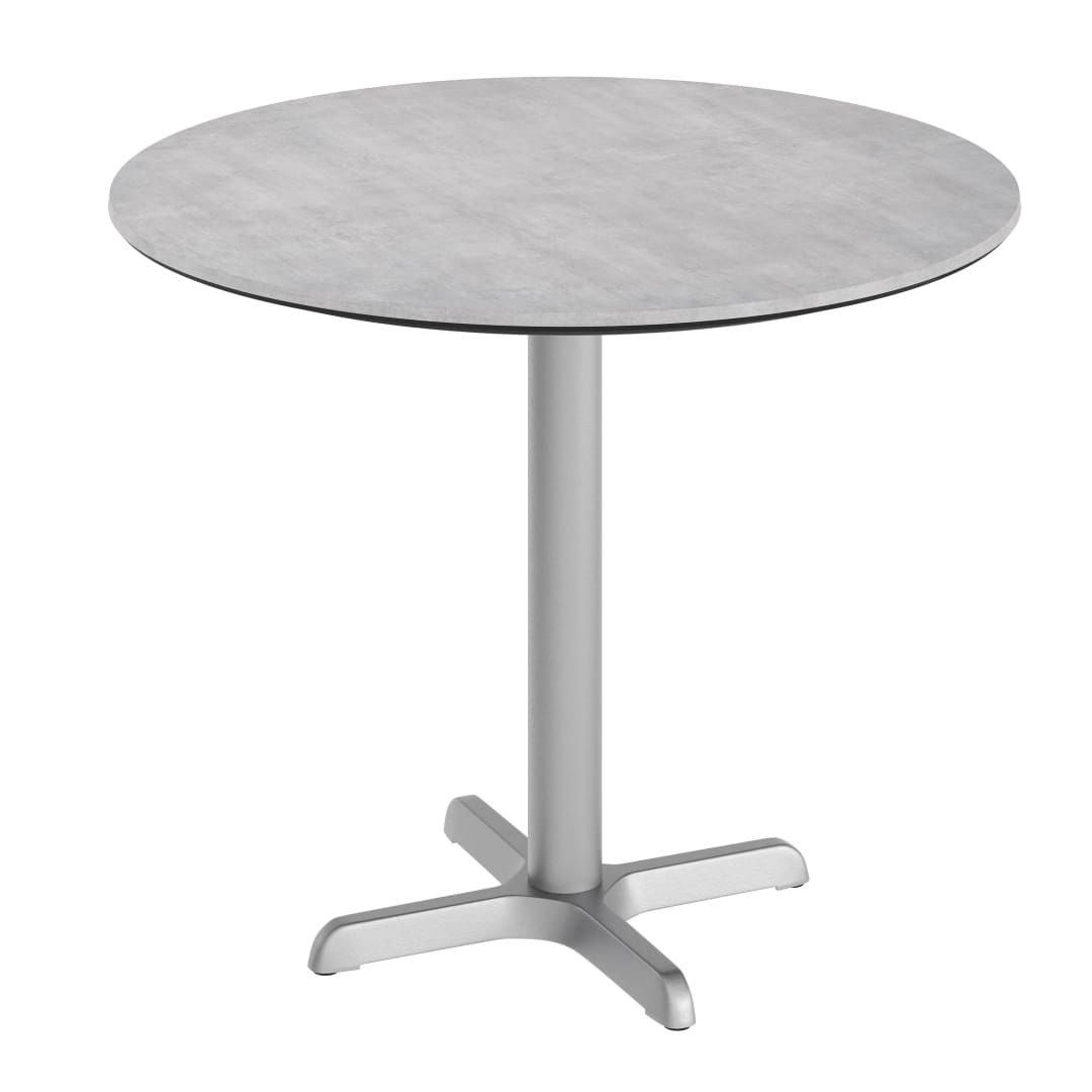 TopGuard 31.25" Round Outdoor Tabletop, Gray Faux Concrete, Seamless Surface Technology, 22x22 Silver X Base, Moisture, Scratch, Heat, UV Resistant