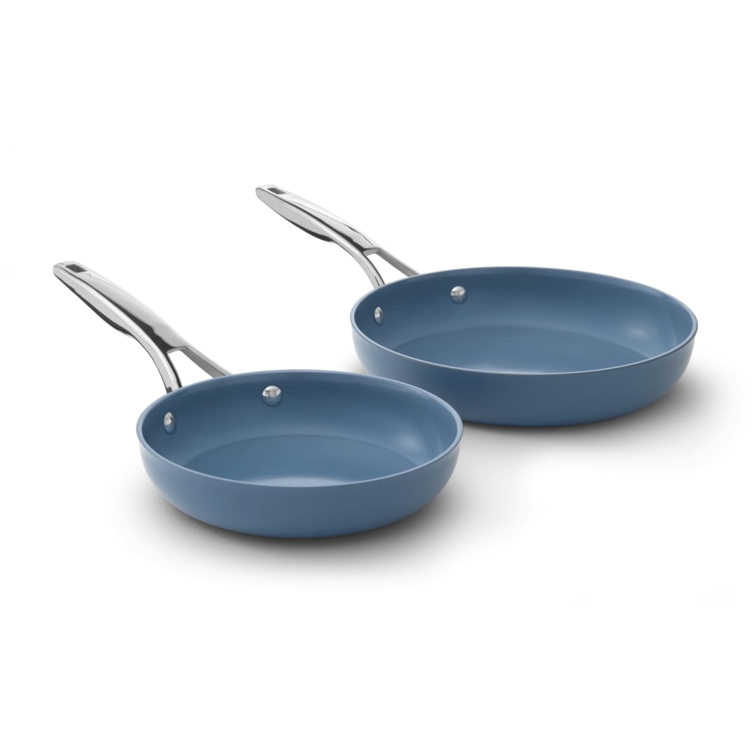 Calphalon Premier Ceramic Nonstick 8 inch and 10 inch Frying Pan Set, Durable Ceramic Pans for Searing, Sauteing, Long Lasting PFAS-Free Cookware, Dishwasher Safe, Macaron