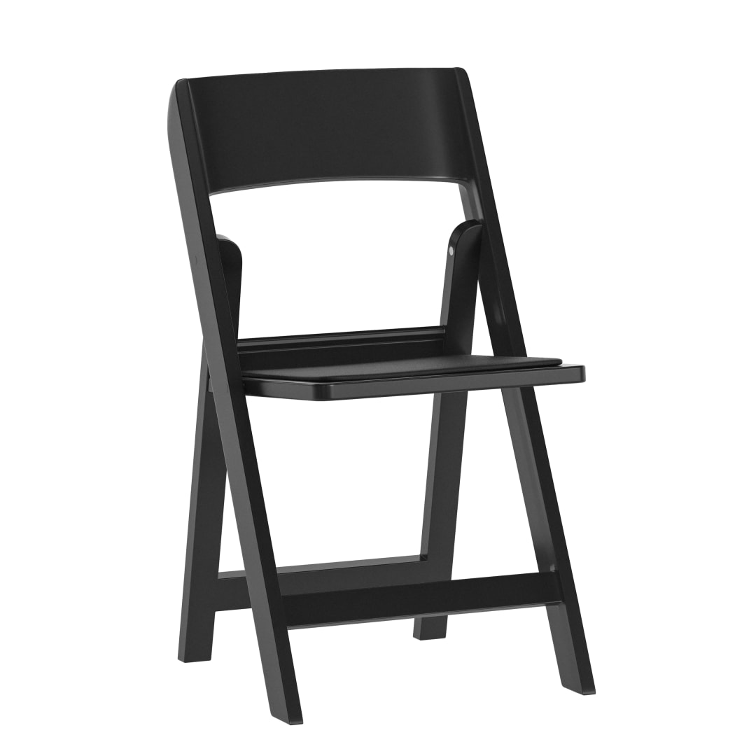 Hercules Tucker Black Lightweight Foldable Polypropylene Resin Chair with Removable Black Vinyl Padded Seat for Indoor Outdoor Use