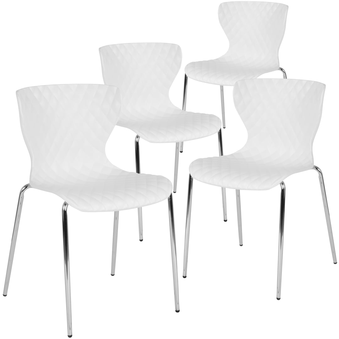 4 Pack Lowell Contemporary Design White Plastic Stack Chair
