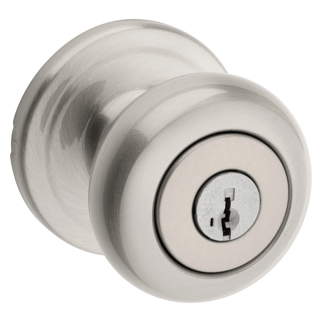 Juno Keyed Entry Knob featuring SmartKey Security™ in Satin Nickel