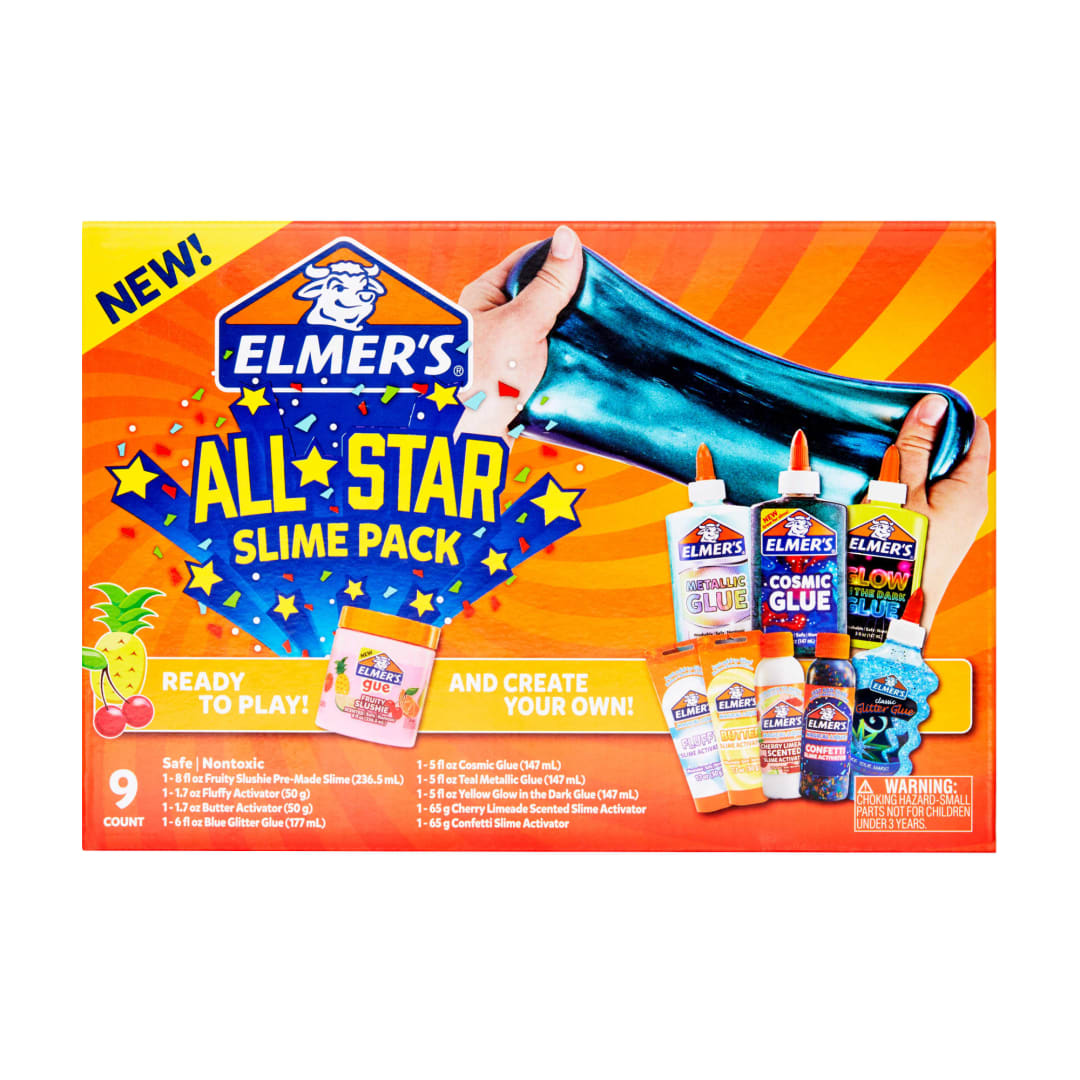 Elmer’s All-Star Slime Kit, Includes Liquid Glue, Slime Activator, and Premade Slime, 9 Count