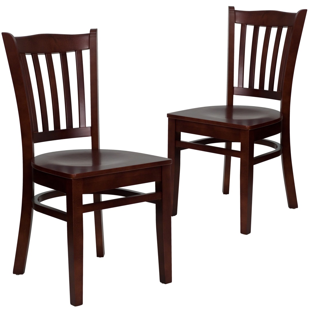 2 Pk. HERCULES Series Vertical Slat Back Mahogany Wood Restaurant Chair