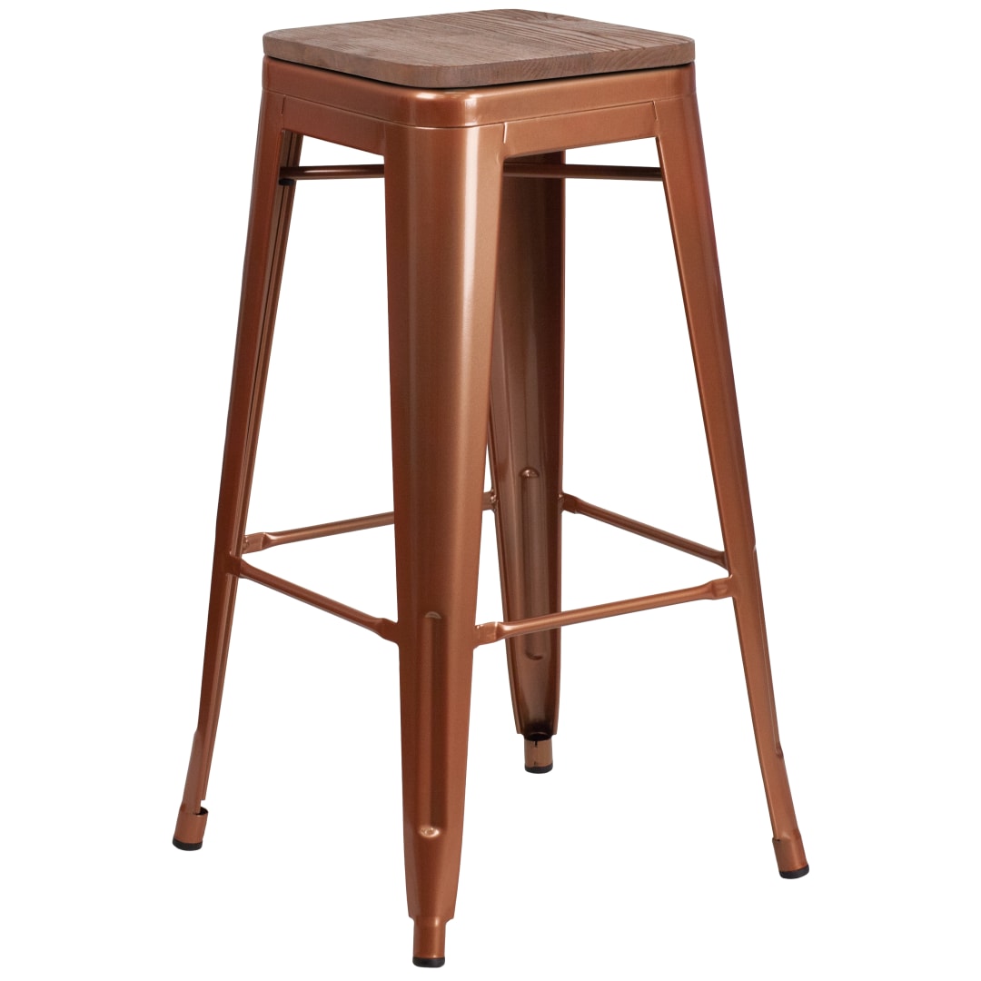 Murray 30" High Backless Copper Barstool with Square Wood Seat