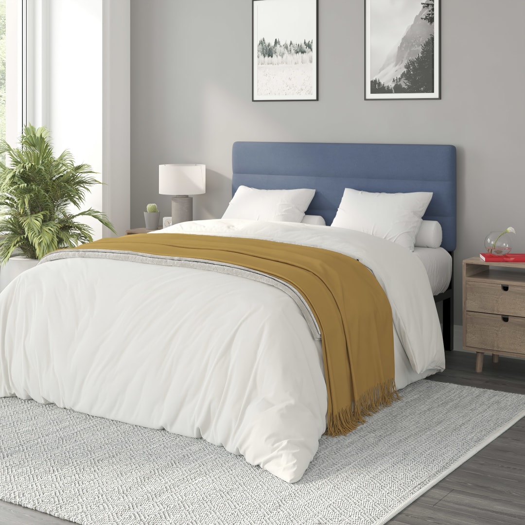 Paxton Queen Channel Stitched Fabric Upholstered Headboard, Adjustable Height from 44.5" to 57.25" - Blue