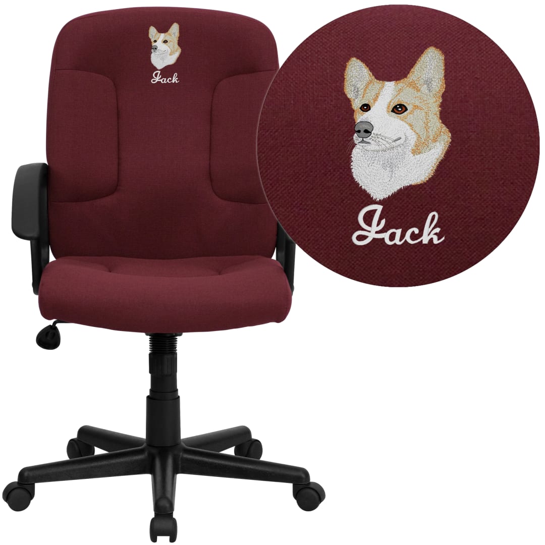 Garver Embroidered Mid-Back Burgundy Fabric Executive Swivel Office Chair with Nylon Arms