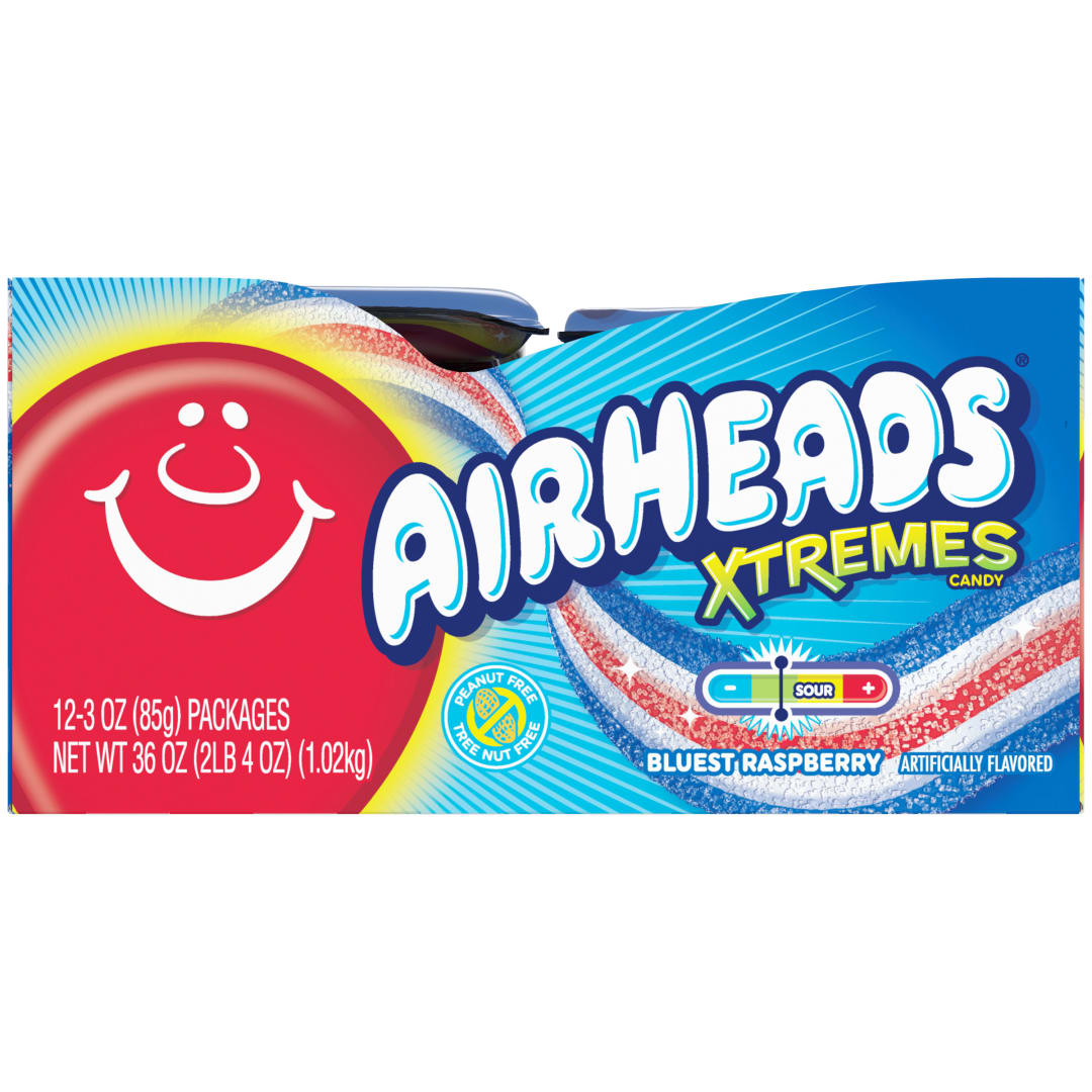 Airheads Xtremes Belts Bluest Raspberry 3 oz Trays - 12 Pack