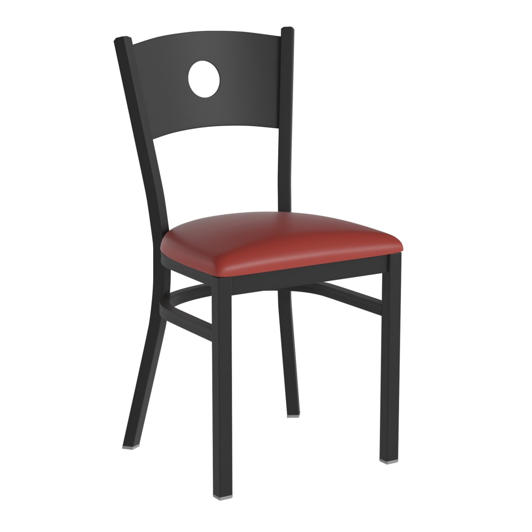 HERCULES Black Circle Back Metal Restaurant Chair - Red Vinyl Seat