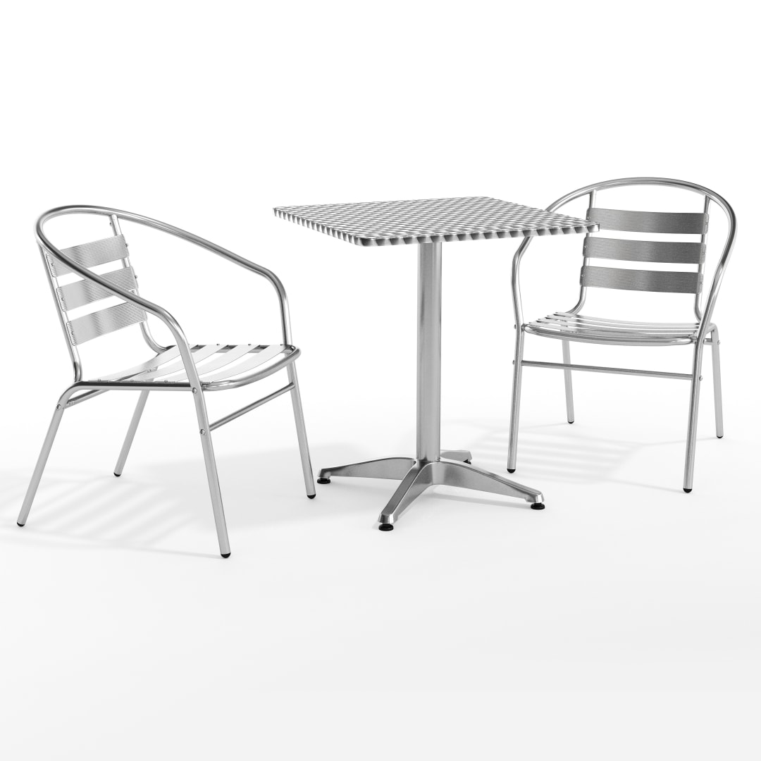 Lila 23.5'' Square Aluminum Indoor-Outdoor Table Set with 2 Slat Back Chairs