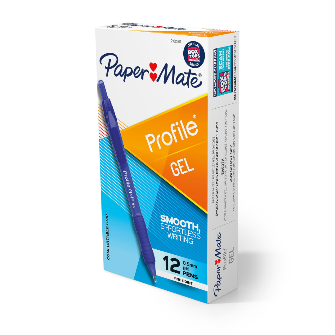 Paper Mate® Gel Pen, Profile Retractable Pen, 0.5mm, Blue, 12 Count