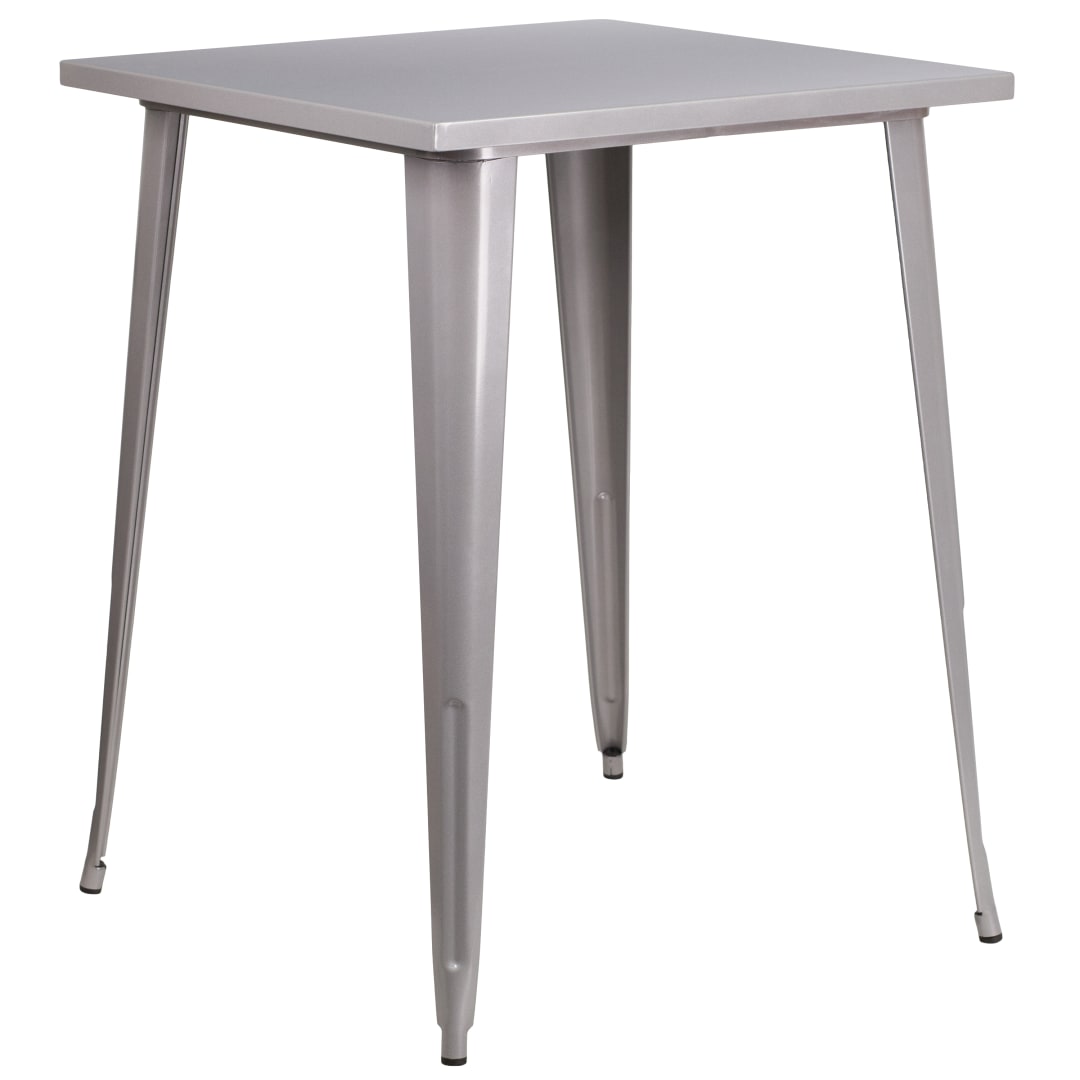 Nolan Commercial Grade 31.5" Square Silver Metal Indoor-Outdoor Bar Height Table