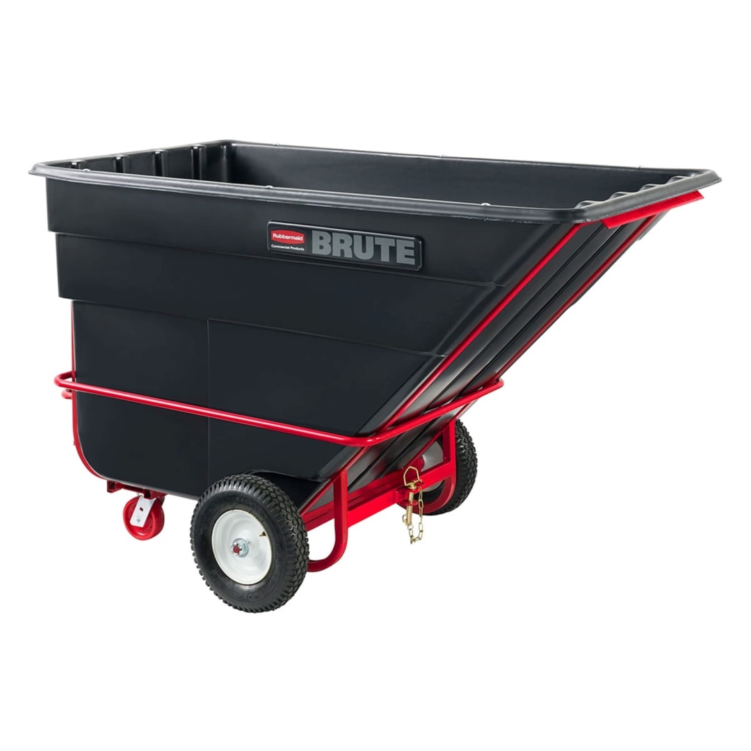 BRUTE Towable Tilt Dump Truck/Trash Cart/Garbage Collection/Recycling, 1.5 Cubic Yard, Towbar/Training, Heavy Load Capacity, 2100 lbs., Black, Distribution Centers/Warehouse/Manufacturing/Construction (FG102641BLA)