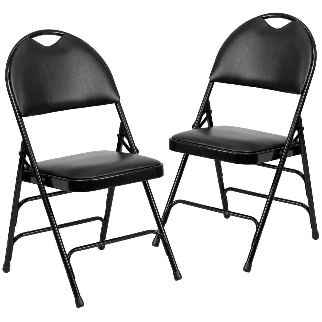 2 Pack HERCULES Series Ultra-Premium Triple Braced Black Vinyl Metal Folding Chair with Easy-Carry Handle