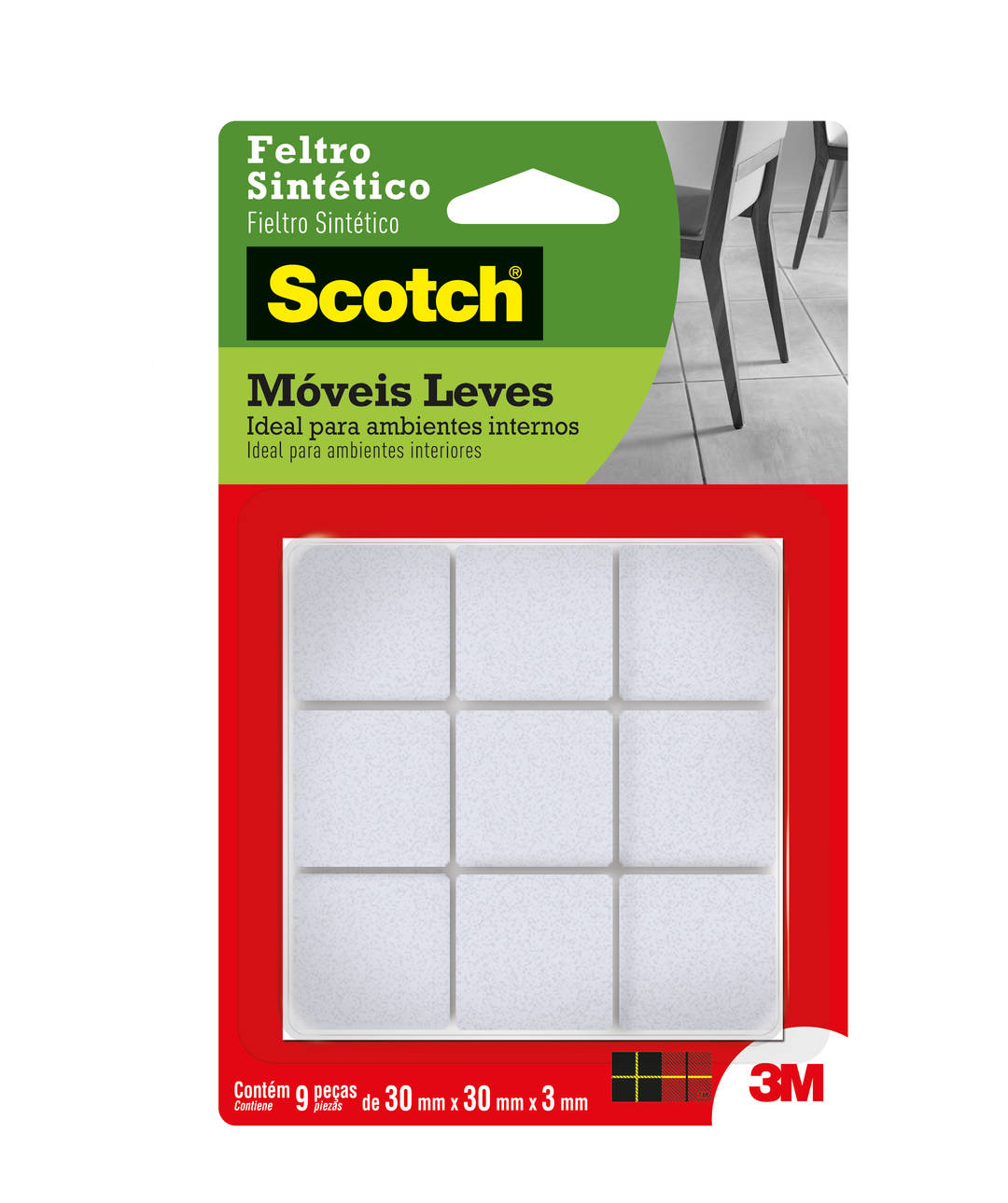 Feltro Sintético para Móveis Leves 3M™ Scotch™ Quadrado, Branco, Grande, 9 Unidades