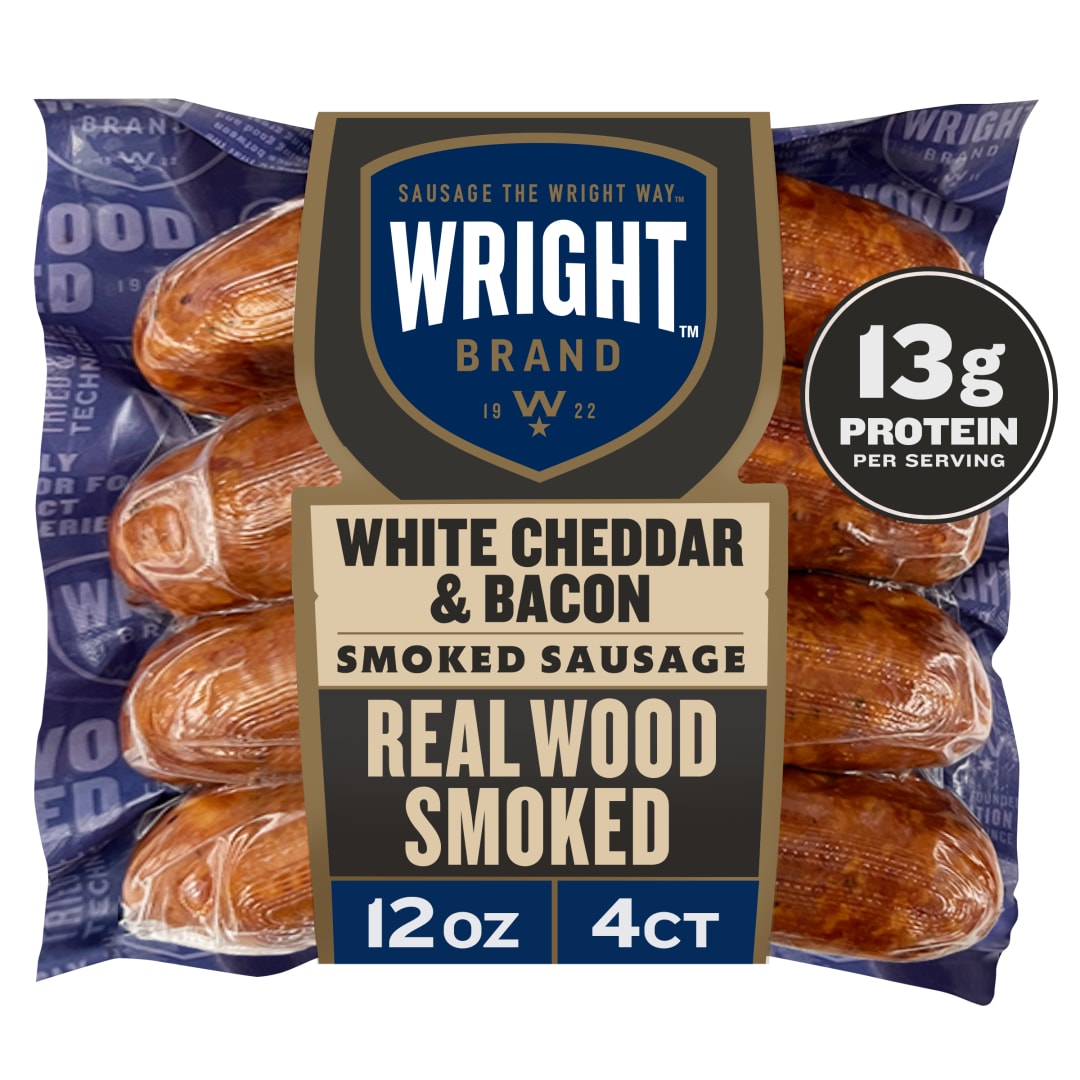 Wright Brand Real Wood Smoked White Cheddar & Bacon Smoked Sausage, 4 ct