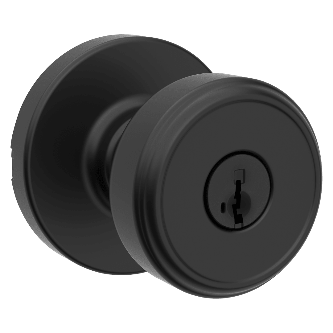 Maven Keyed Entry Door Knob in Matte Black featuring SmartKey Security