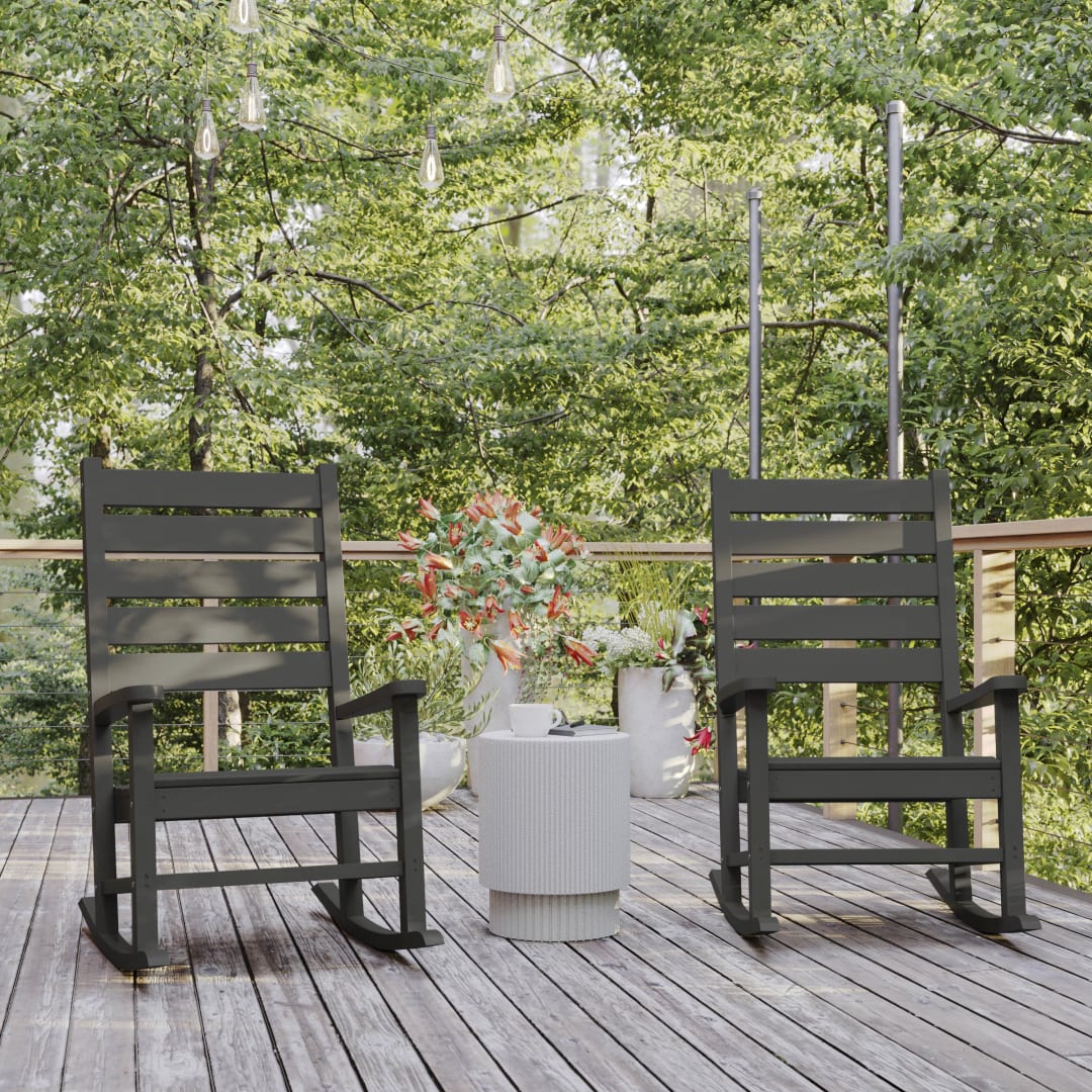 Manchester Set of 2 Contemporary Rocking Chairs, All-Weather HDPE Indoor/Outdoor Rockers in Gray