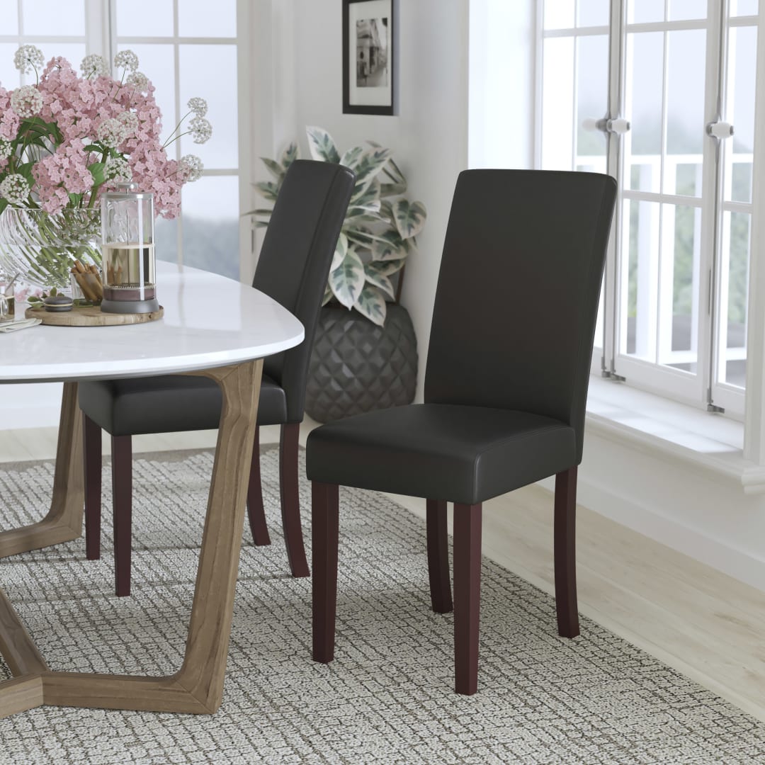 Godrich Traditional Black LeatherSoft Upholstered Panel Back Parsons Dining Chair