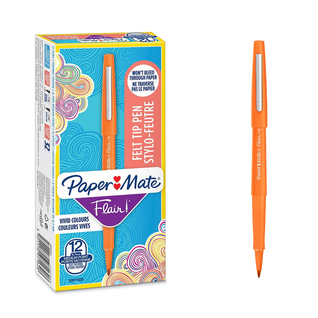 Paper Mate® Flair Felt Tip Pens | Medium Point (0.7mm) | Orange | 12 Count