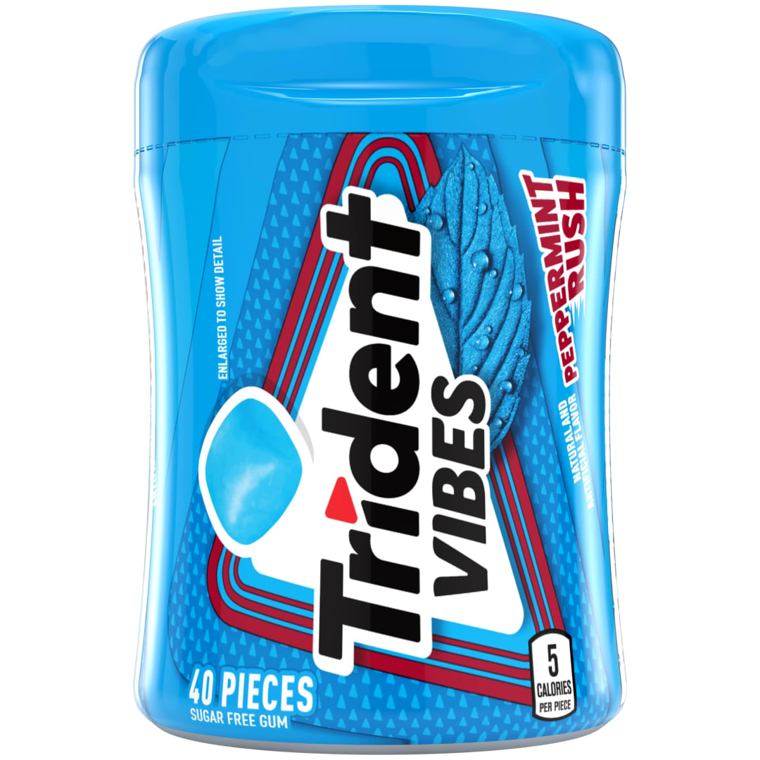 Trident Vibes Sugar Free Chewing Gum Peppermint Rush 40 pc Bottle