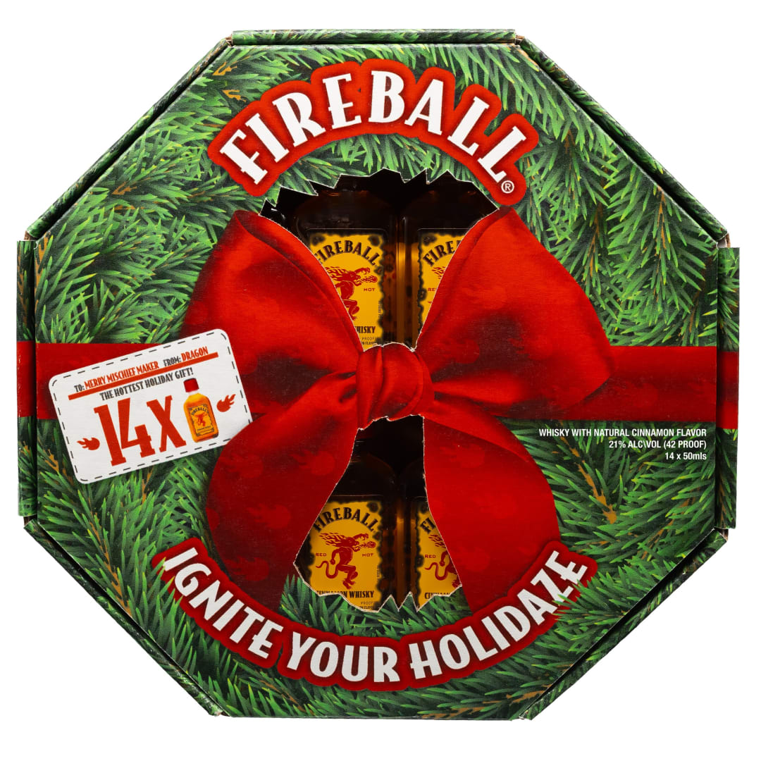 Fireball Cinnamon Whiskey Holiday Wreath 14 Pack 50ml 42 Proof