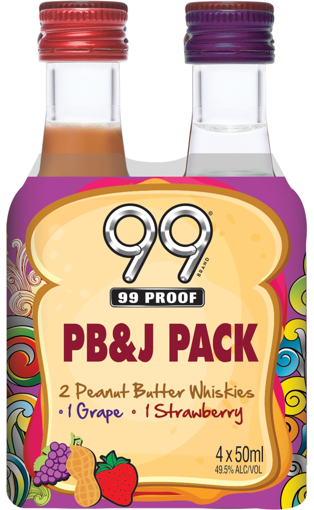 99 Peanut Butter and Jelly Liqueur and Whiskey 4 Pack 50ml 99 Proof