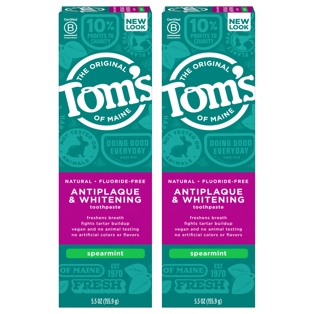 Tom's of Maine Fluoride-Free Antiplaque & Whitening Natural Toothpaste, Spearmint, 5.5 oz. 2-Pack
