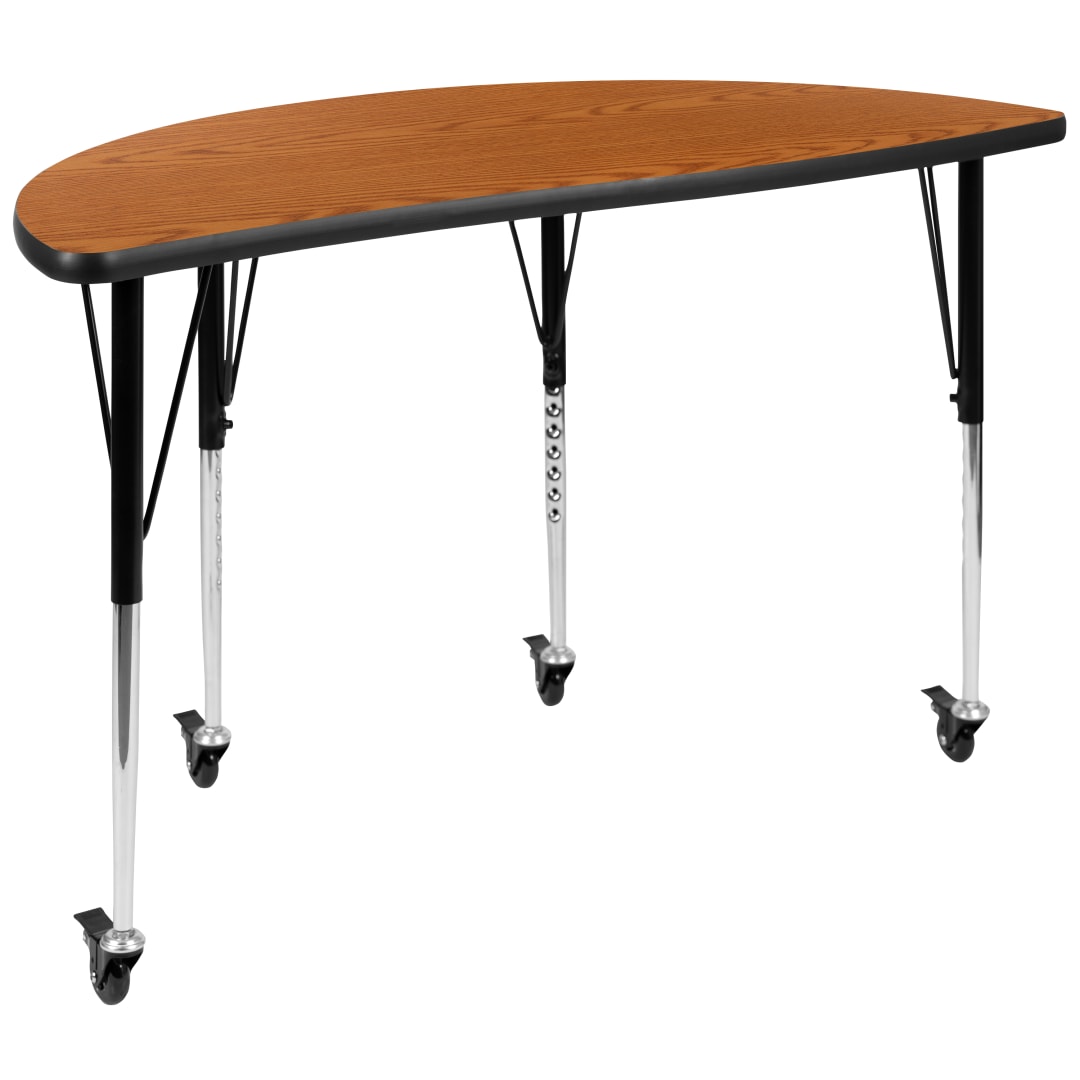Wren Mobile 47.5" Half Circle Wave Flexible Collaborative Oak Laminate Activity Table - Standard Height Adjustable Legs