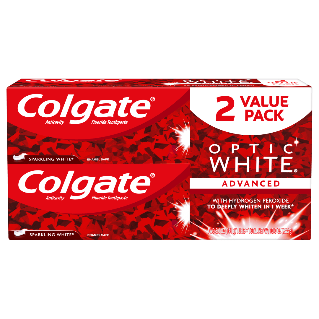 Colgate Optic White Whitening Toothpaste, Sparkling Mint - 5 ounce (2 Pack)