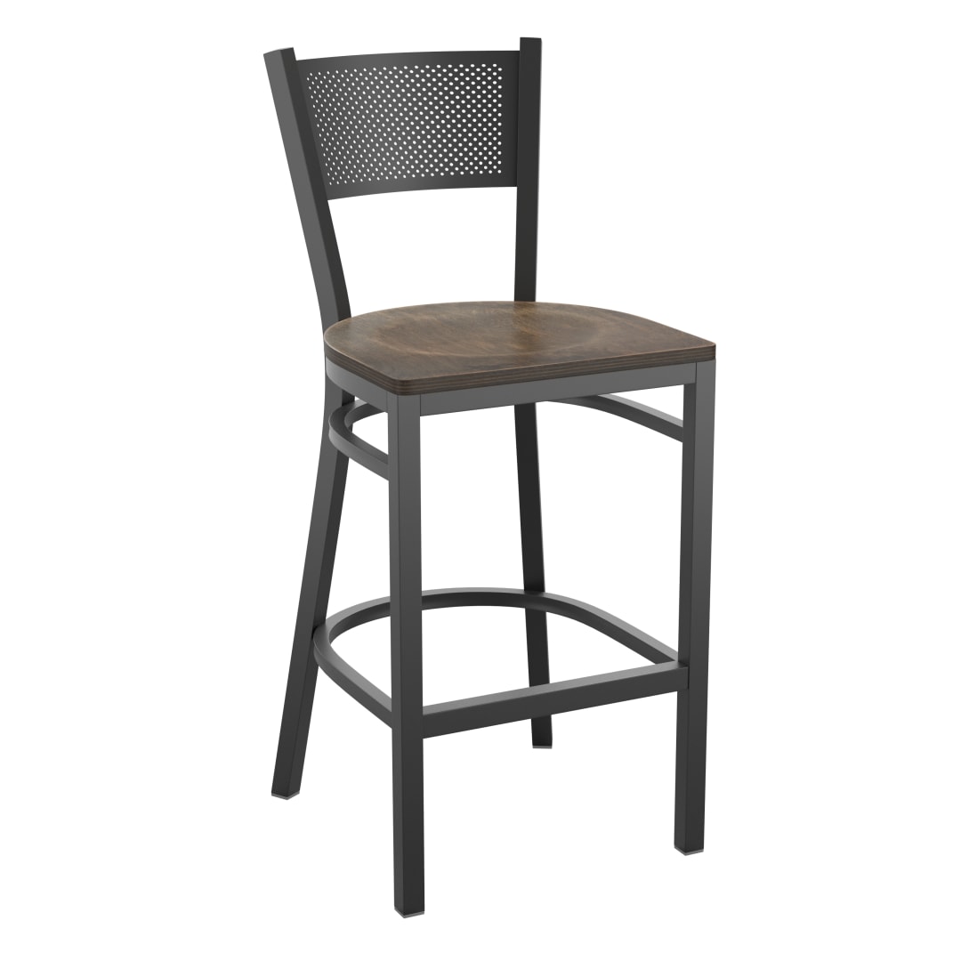 HERCULES Black Grid Back Metal Restaurant Barstool - Antique Copper Wood Seat