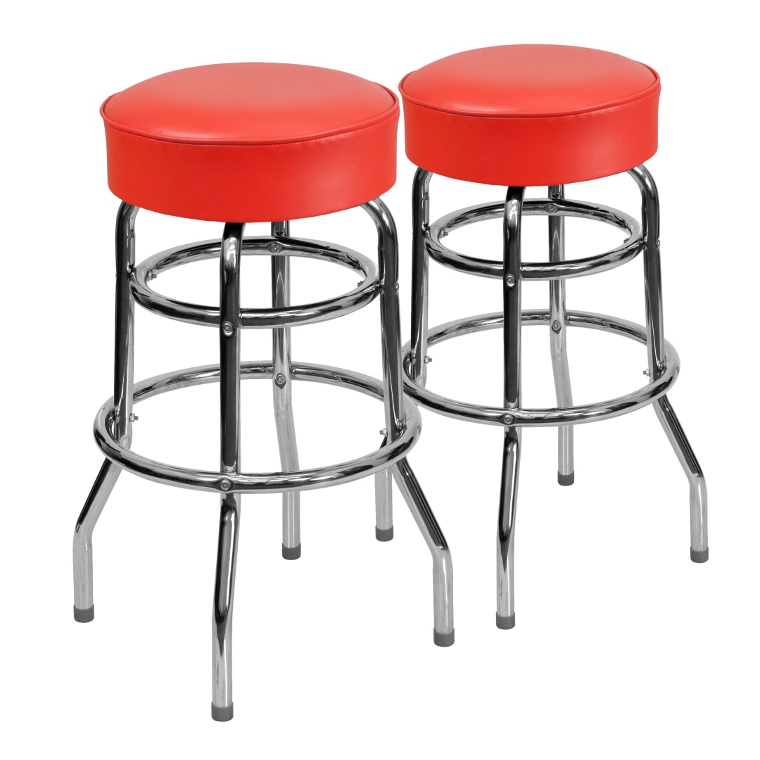 Bruno 2 Pack Double Ring Chrome Barstool with Red Seat