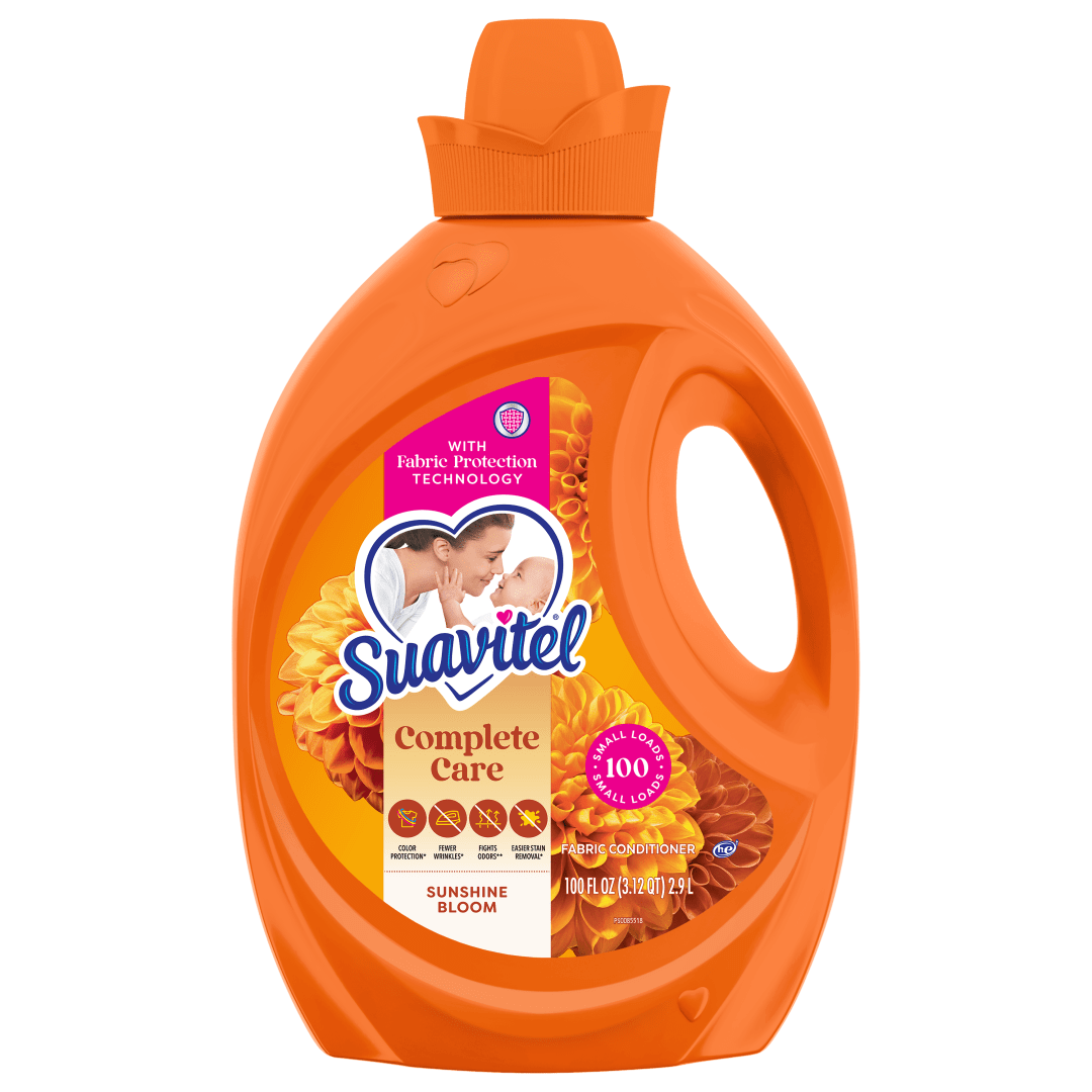 Suavitel Complete Liquid Fabric Softener, Fabric Conditioner, HE Compatible, 100 Small Loads, Sunshine Bloom Scent, 100 fl oz Bottle